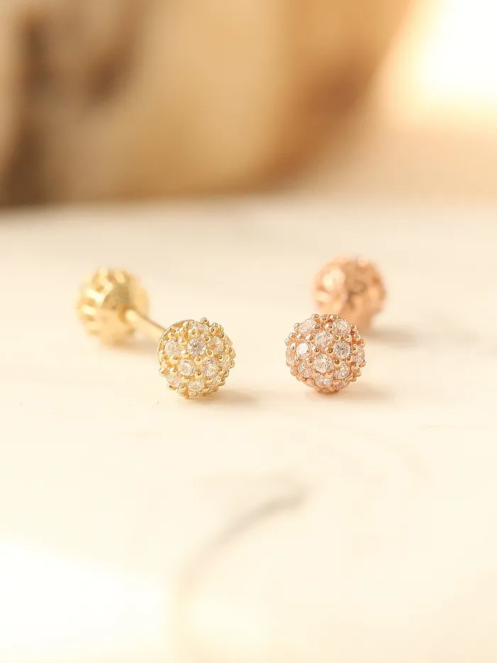 14K Gold Double Cubic Ball Cartilage Earring 18G MinimalBijoux Earrings