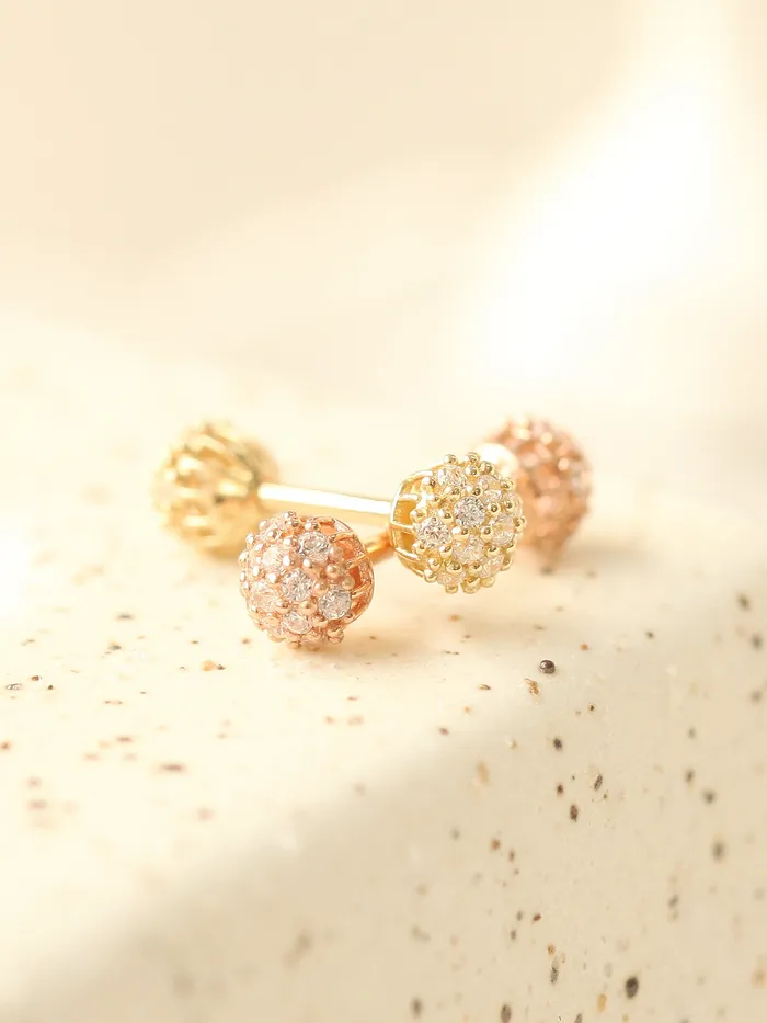 14K Gold Double Cubic Ball Cartilage Earring 18G MinimalBijoux Earrings