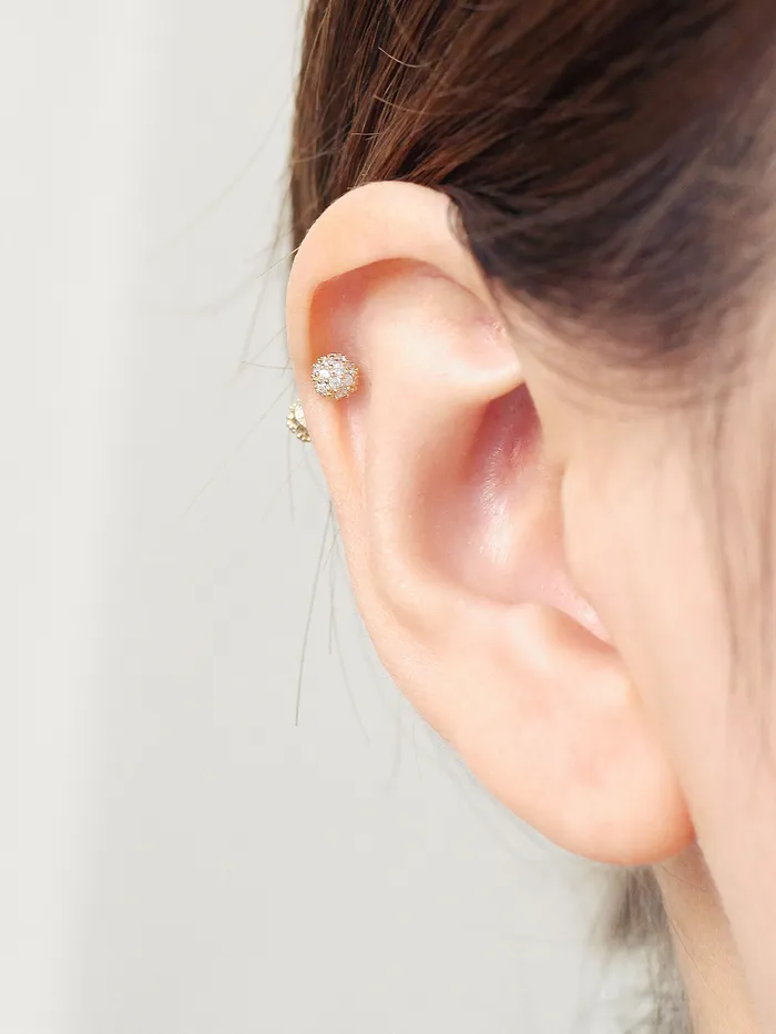 14K Gold Double Cubic Ball Cartilage Earring 18G MinimalBijoux Earrings