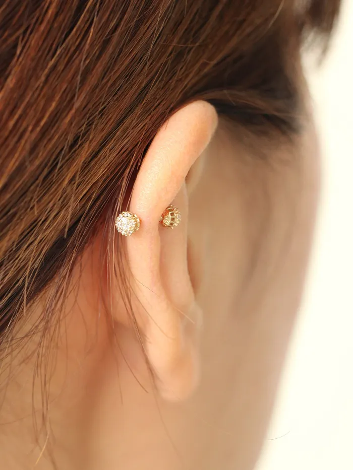 14K Gold Double Cubic Ball Cartilage Earring 18G MinimalBijoux Earrings
