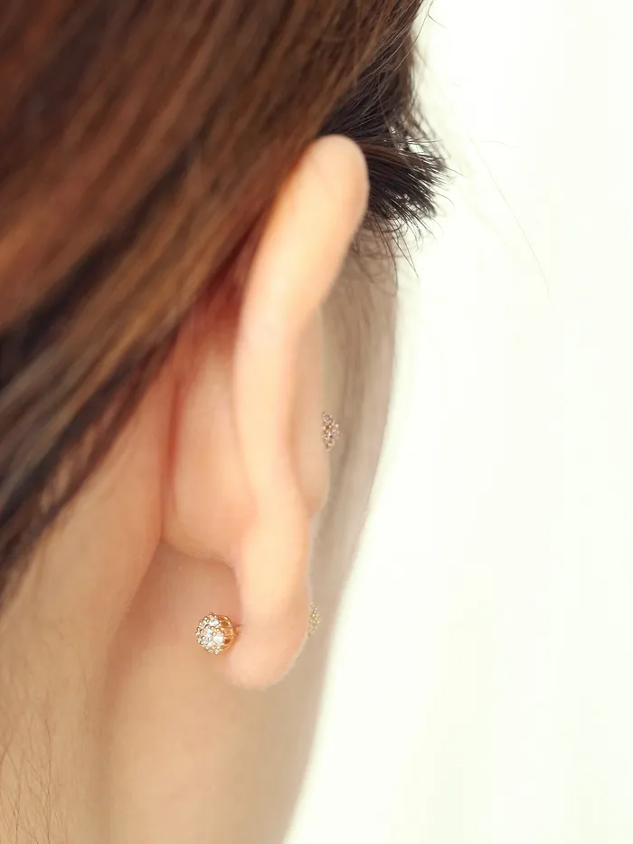 14K Gold Double Cubic Ball Cartilage Earring 18G MinimalBijoux Earrings