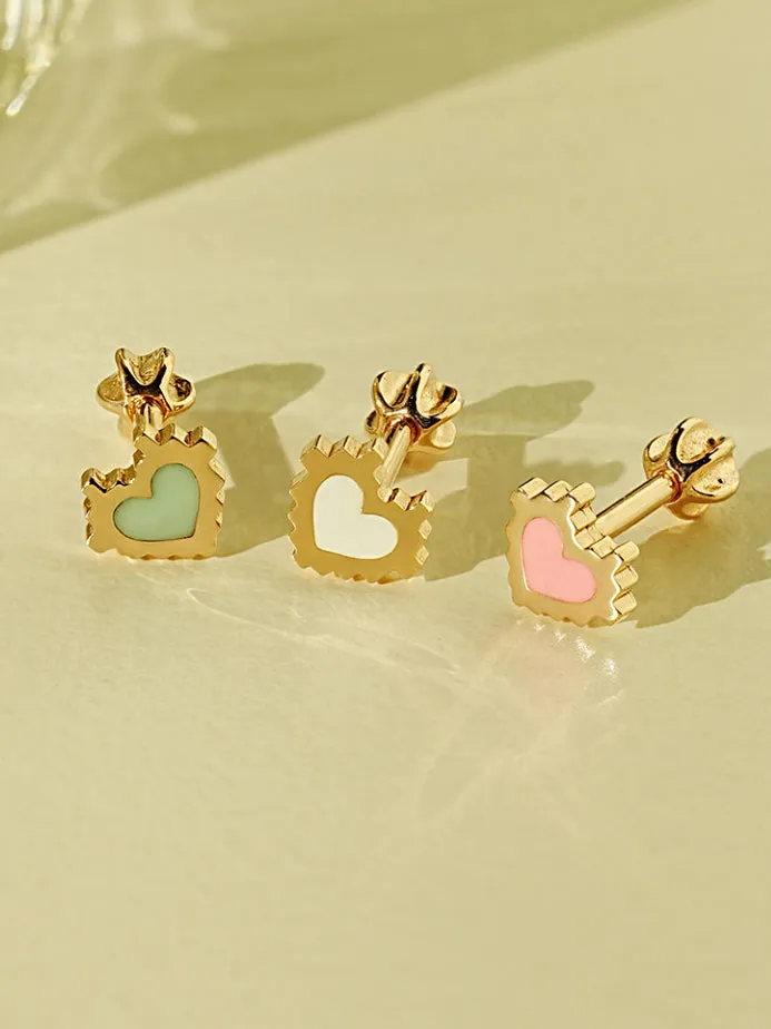 14K Gold Enamel Pixel Heart Cartilage Earring 18G16G MinimalBijoux Earrings