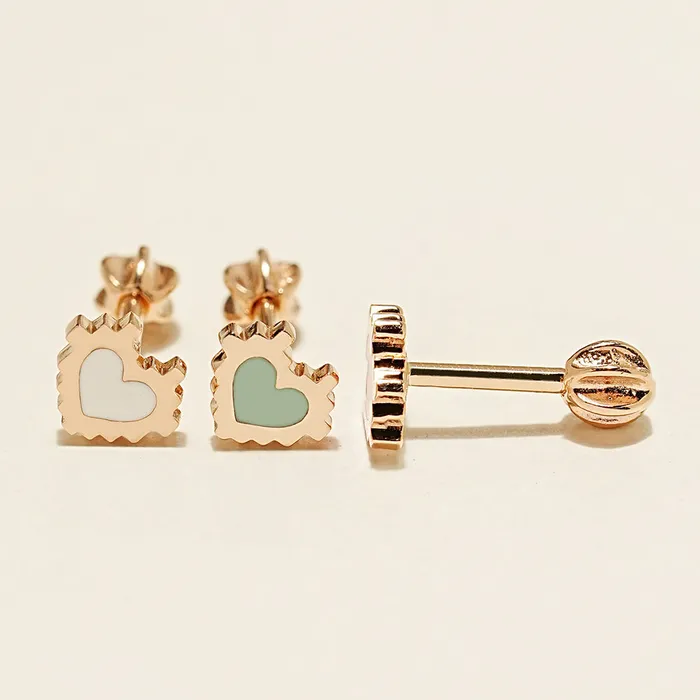 14K Gold Enamel Pixel Heart Cartilage Earring 18G16G MinimalBijoux Earrings