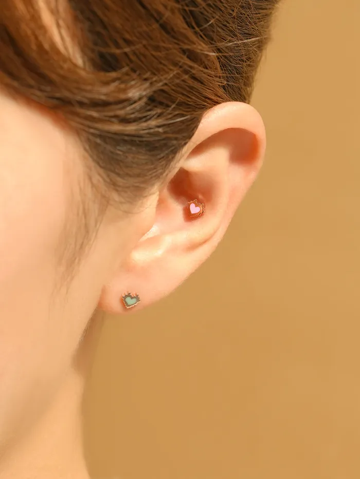14K Gold Enamel Pixel Heart Cartilage Earring 18G16G MinimalBijoux Earrings