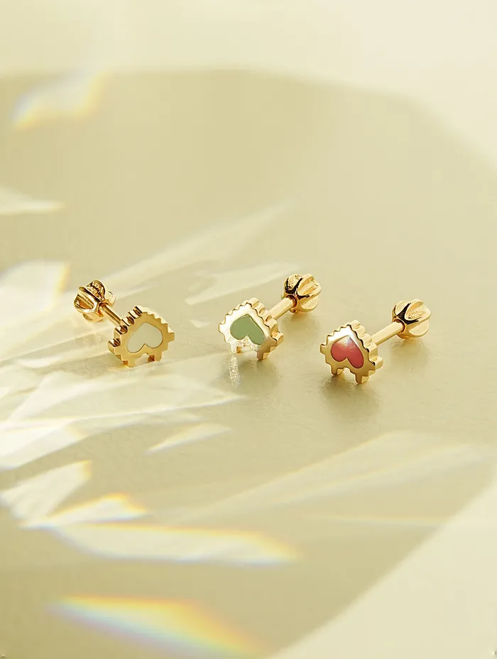 14K Gold Enamel Pixel Heart Cartilage Earring 18G16G MinimalBijoux Earrings