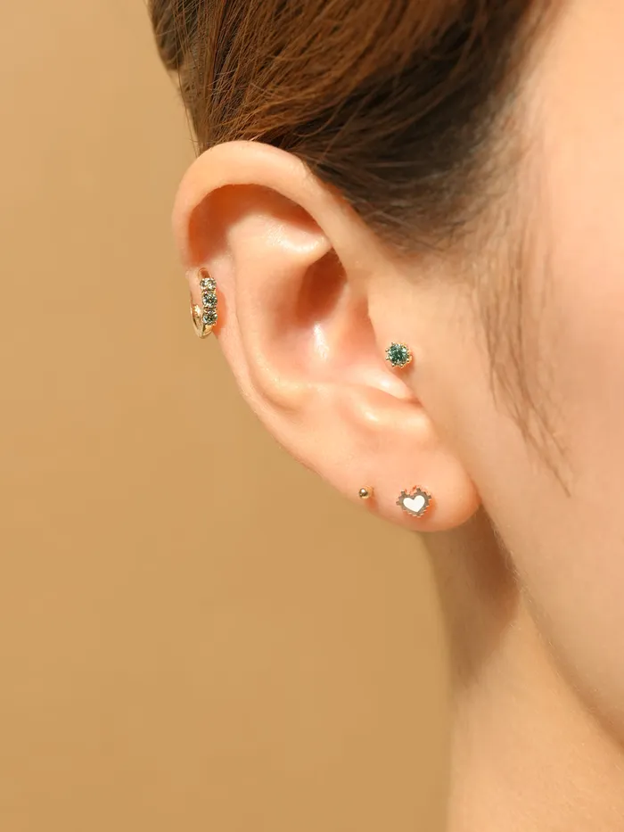 14K Gold Enamel Pixel Heart Cartilage Earring 18G16G MinimalBijoux Earrings