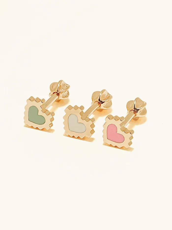 14K Gold Enamel Pixel Heart Cartilage Earring 18G16G MinimalBijoux Earrings