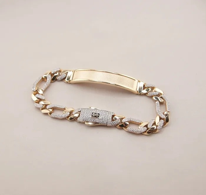 14K Gold Hollow Figaro ID Bracelet 9mm AB785 AB and J Bracelets