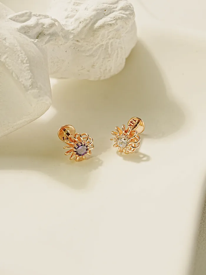 14K Gold Hurricane CZ Labret Piercing 18g16g MinimalBijoux PreStyled Sets