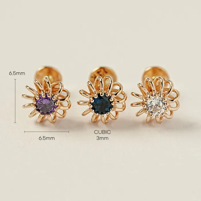 14K Gold Hurricane CZ Labret Piercing 18g16g MinimalBijoux PreStyled Sets