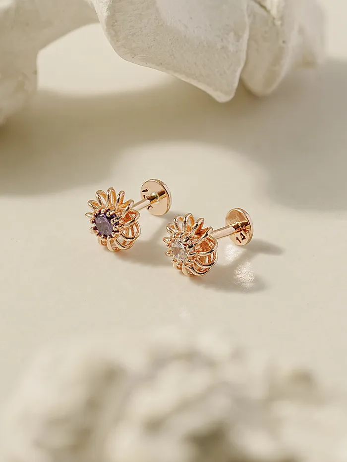 14K Gold Hurricane CZ Labret Piercing 18g16g MinimalBijoux PreStyled Sets