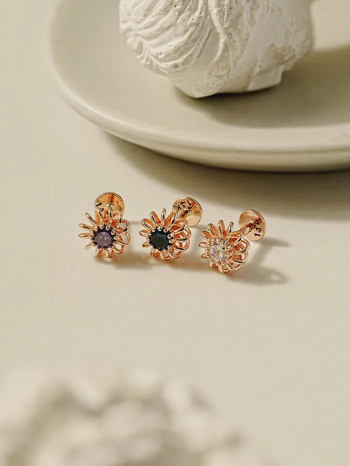 14K Gold Hurricane CZ Labret Piercing 18g16g MinimalBijoux PreStyled Sets