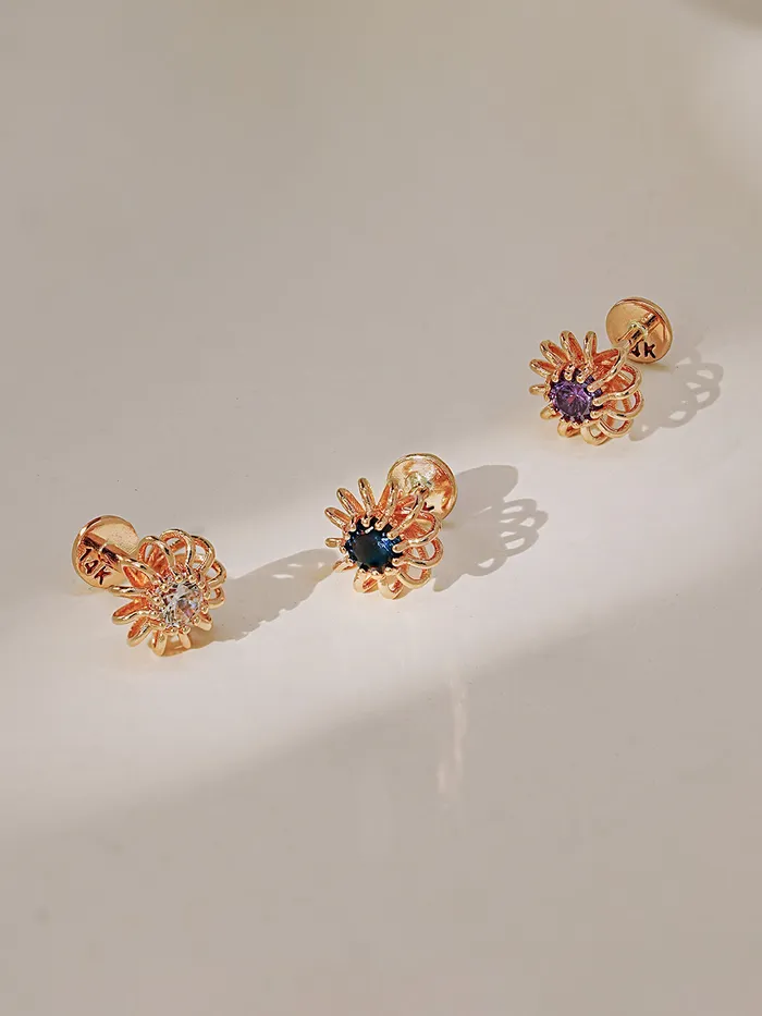 14K Gold Hurricane CZ Labret Piercing 18g16g MinimalBijoux PreStyled Sets