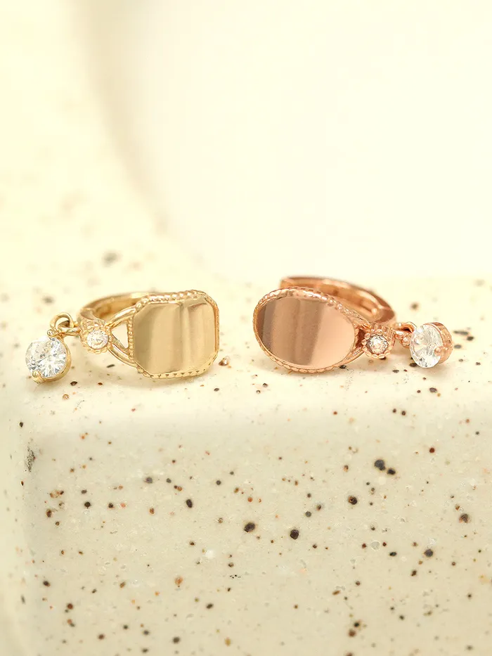 14K Gold Oval Square Cubic Hoop Earring MinimalBijoux Earrings