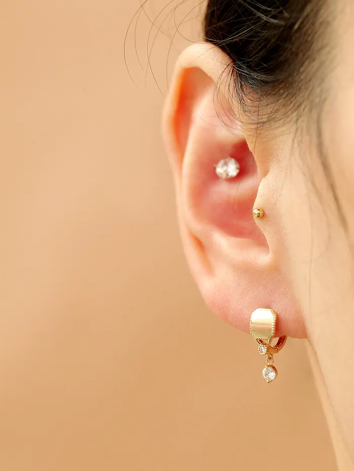 14K Gold Oval Square Cubic Hoop Earring MinimalBijoux Earrings