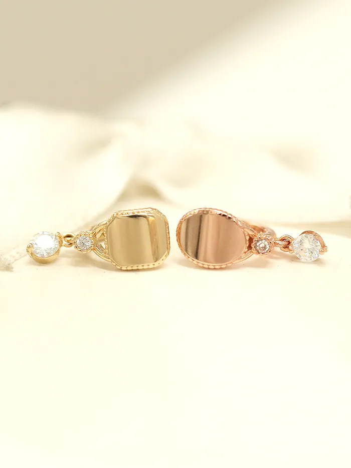 14K Gold Oval Square Cubic Hoop Earring MinimalBijoux Earrings