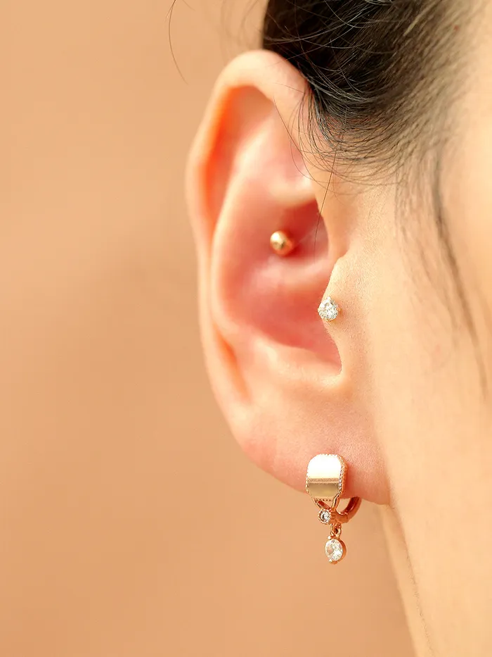 14K Gold Oval Square Cubic Hoop Earring MinimalBijoux Earrings