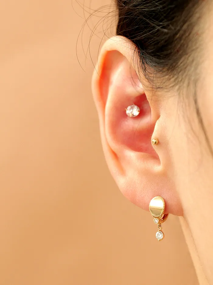 14K Gold Oval Square Cubic Hoop Earring MinimalBijoux Earrings