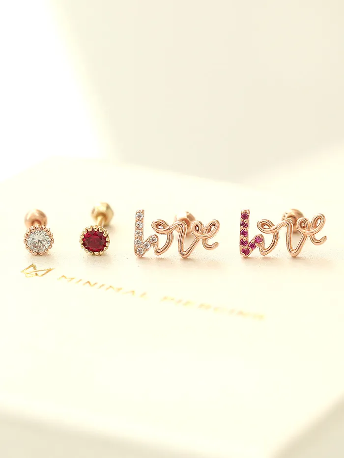 14K Gold Ruby Love and Round CZ Cartilage Earring 18g16g MinimalBijoux Earrings