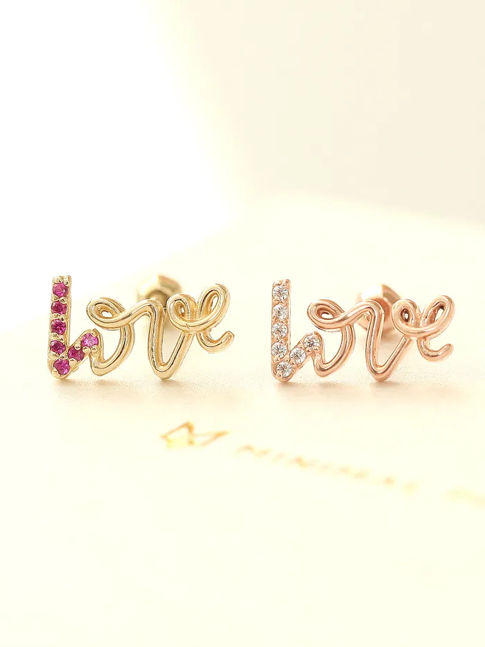 14K Gold Ruby Love and Round CZ Cartilage Earring 18g16g MinimalBijoux Earrings