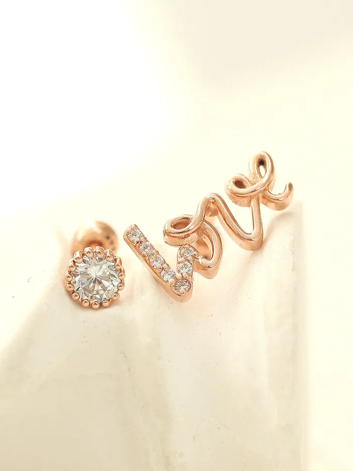 14K Gold Ruby Love and Round CZ Cartilage Earring 18g16g MinimalBijoux Earrings