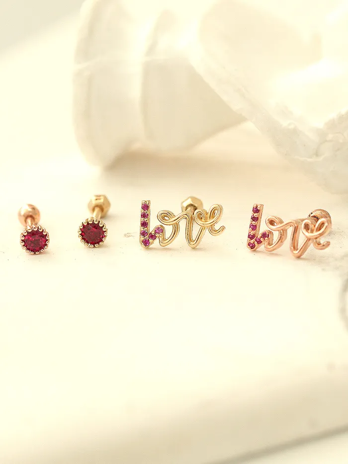 14K Gold Ruby Love and Round CZ Cartilage Earring 18g16g MinimalBijoux Earrings