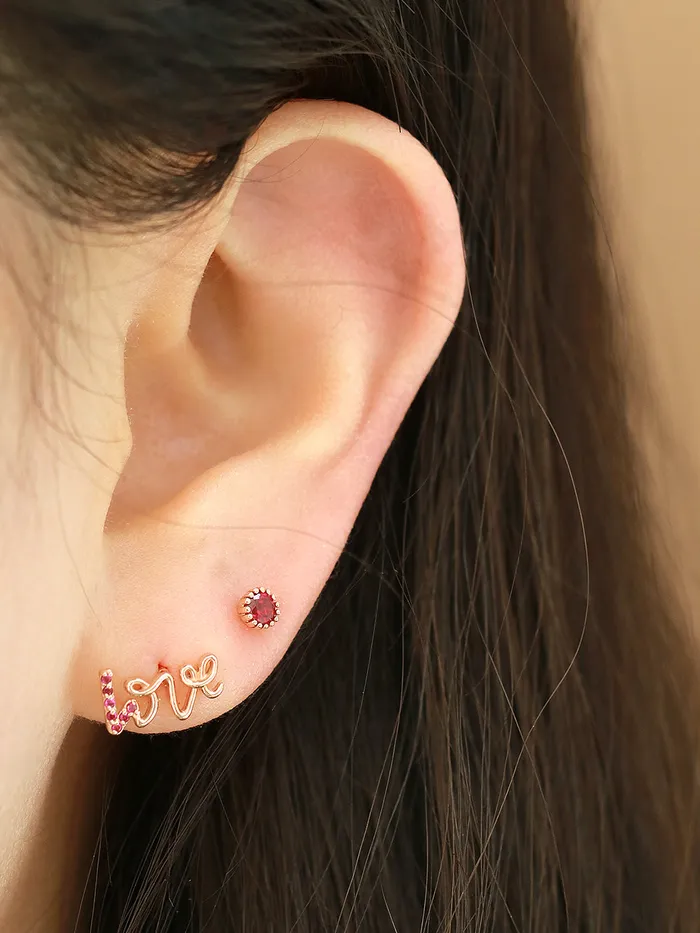 14K Gold Ruby Love and Round CZ Cartilage Earring 18g16g MinimalBijoux Earrings