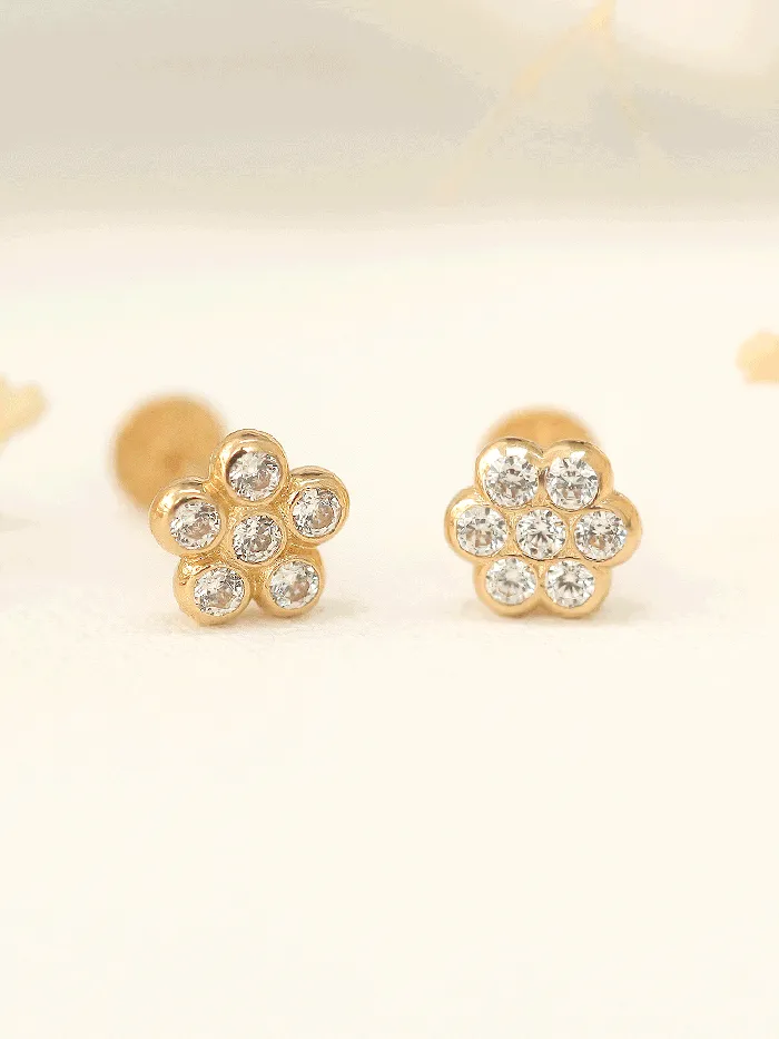 14K Gold Volume Cubic Flower Labret Piercing 18G16G MinimalBijoux Earrings