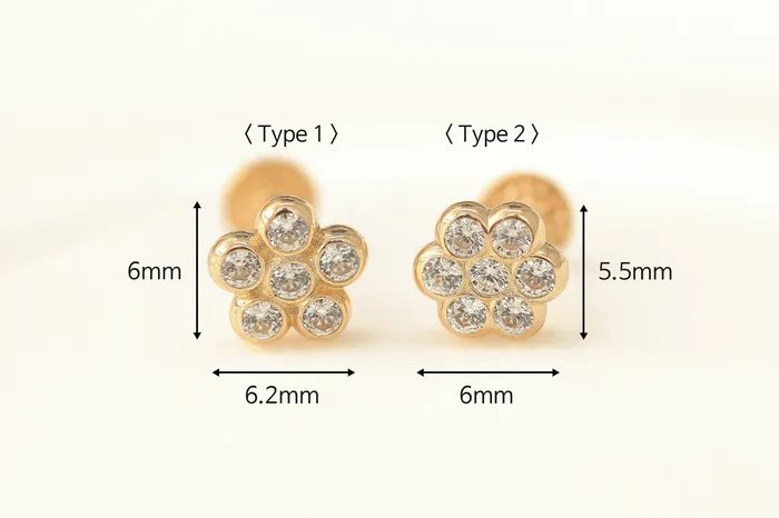 14K Gold Volume Cubic Flower Labret Piercing 18G16G MinimalBijoux Earrings