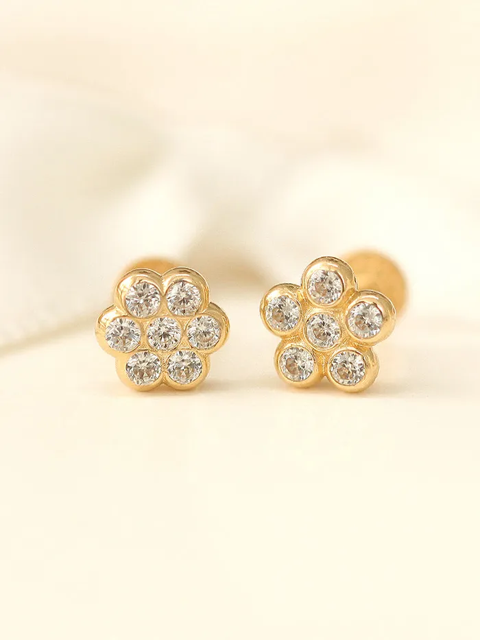 14K Gold Volume Cubic Flower Labret Piercing 18G16G MinimalBijoux Earrings