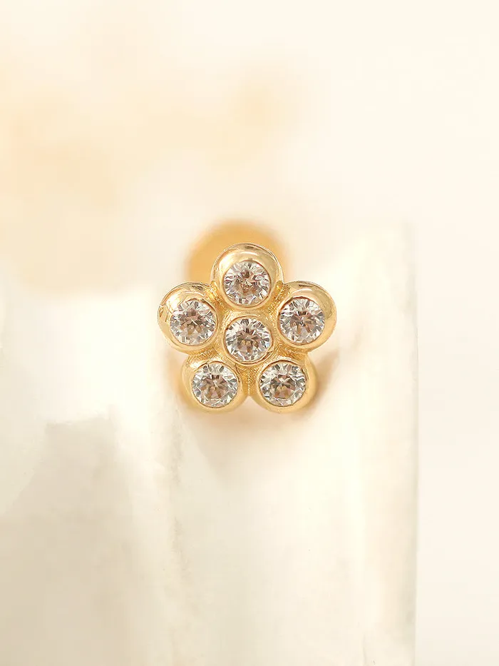 14K Gold Volume Cubic Flower Labret Piercing 18G16G MinimalBijoux Earrings