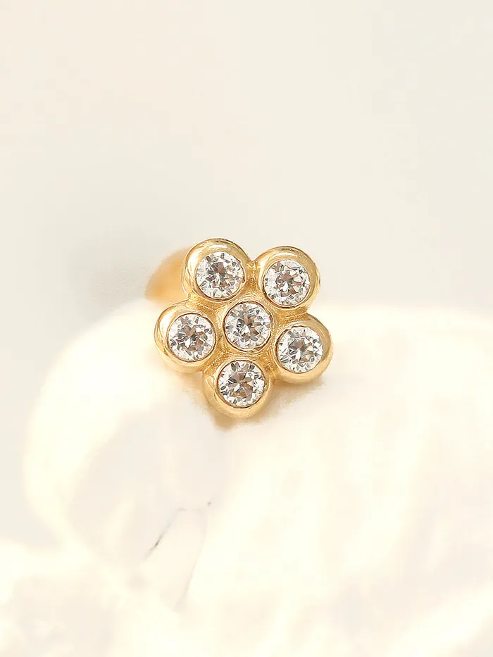 14K Gold Volume Cubic Flower Labret Piercing 18G16G MinimalBijoux Earrings