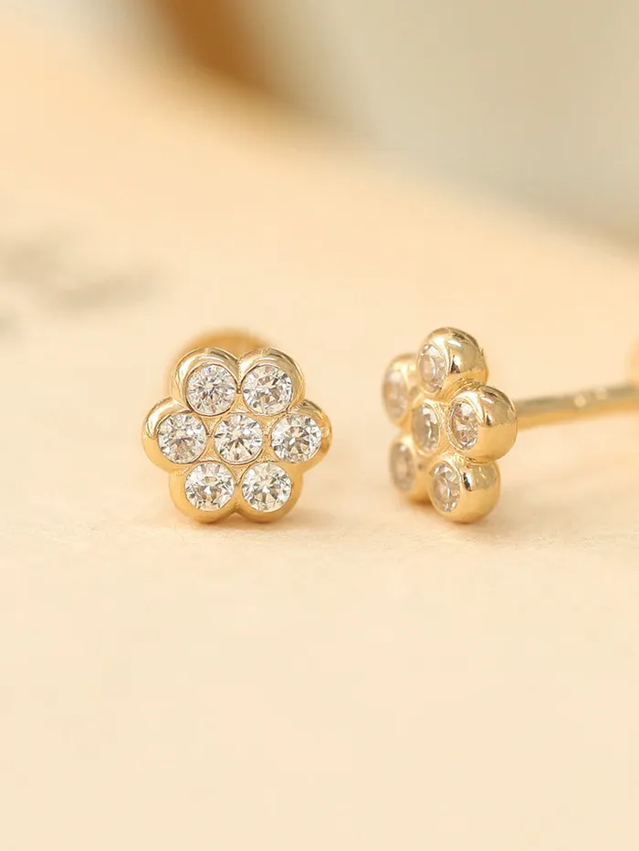 14K Gold Volume Cubic Flower Labret Piercing 18G16G MinimalBijoux Earrings