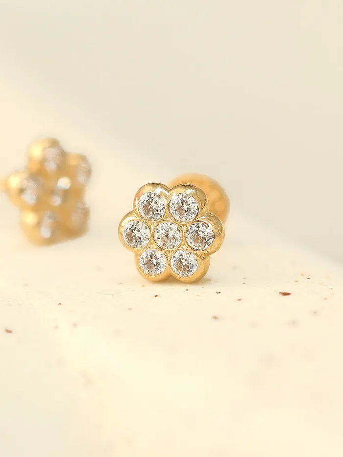 14K Gold Volume Cubic Flower Labret Piercing 18G16G MinimalBijoux Earrings