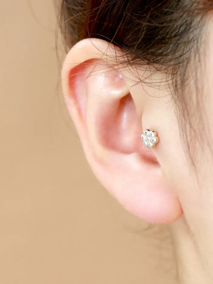 14K Gold Volume Cubic Flower Labret Piercing 18G16G MinimalBijoux Earrings