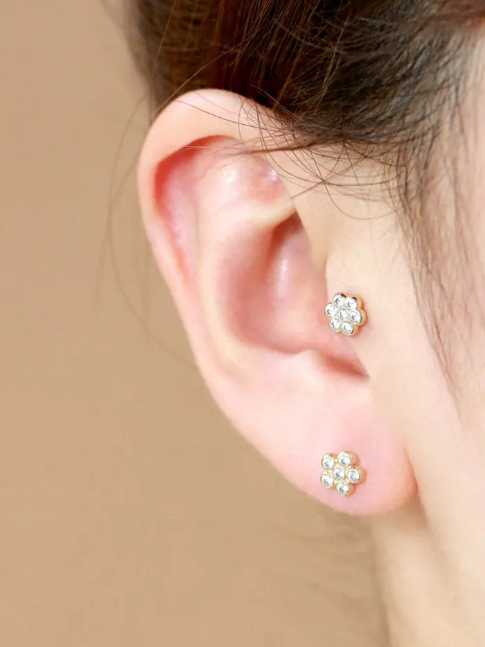 14K Gold Volume Cubic Flower Labret Piercing 18G16G MinimalBijoux Earrings