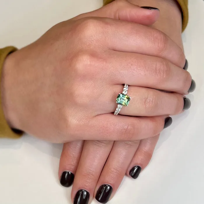 14k White Gold BiColor GreenYellow Sapphire Ring 256 Carats Moriartys Gem Art Rings