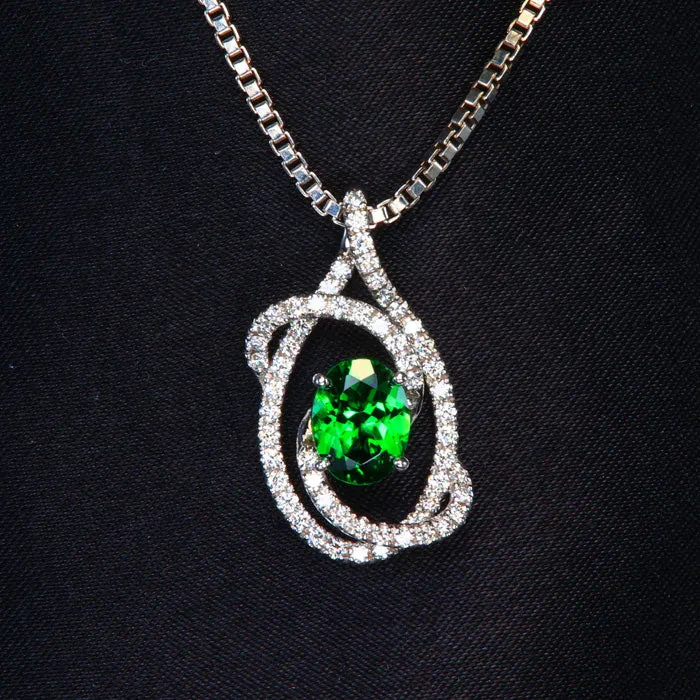 14K White Gold Chrome Tourmaline and Diamond Swirl Pendant 148 Carats Moriartys Gem Art Necklaces 14K White Gold Chrome Tourmaline and Diamond Swirl Pendant 148 Carats Moriartys Gem Art Necklaces