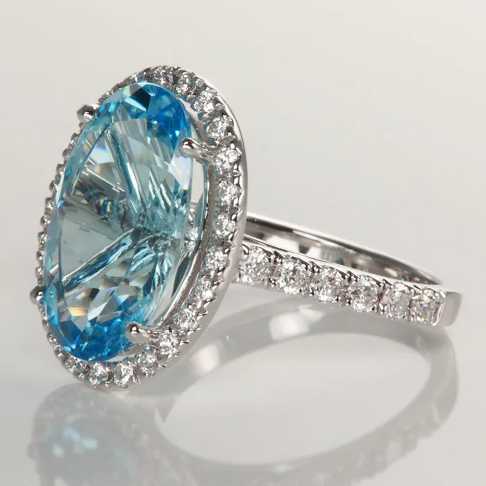 14K White Gold Oval Aquamarine and Diamond Halo Ring 563cts Moriartys Gem Art Rings