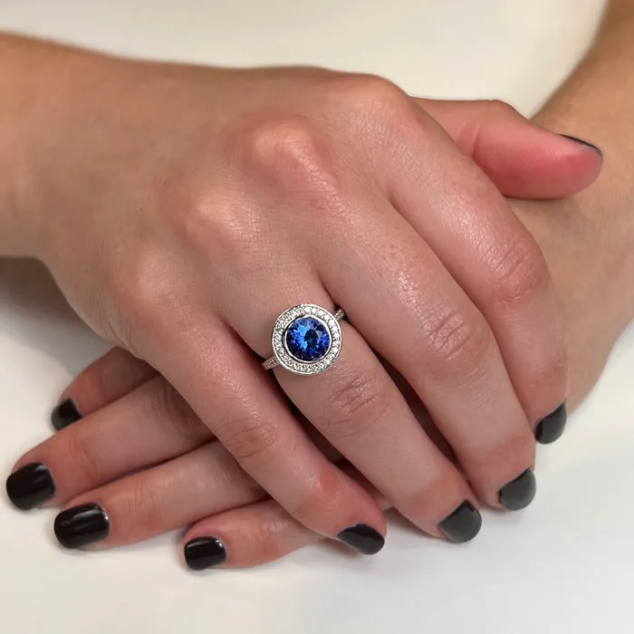 14K White Gold Tanzanite and Diamond Halo Ring 288 Carats Moriartys Gem Art Rings