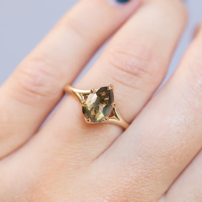 223ct Pear Rosecut Diamond Low Profile Six Prong Split Shank Solitaire in 14k Yellow Gold Anueva Jewelry Earrings