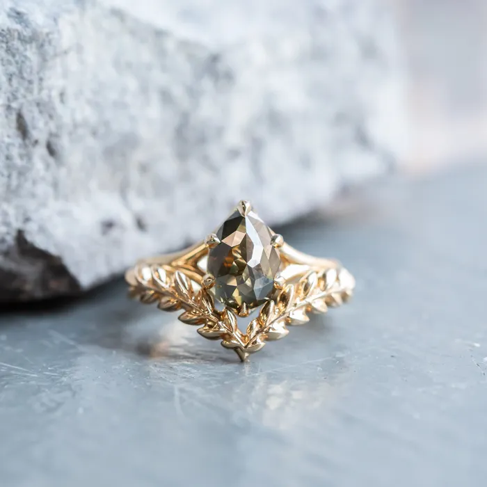 223ct Pear Rosecut Diamond Low Profile Six Prong Split Shank Solitaire in 14k Yellow Gold Anueva Jewelry Earrings