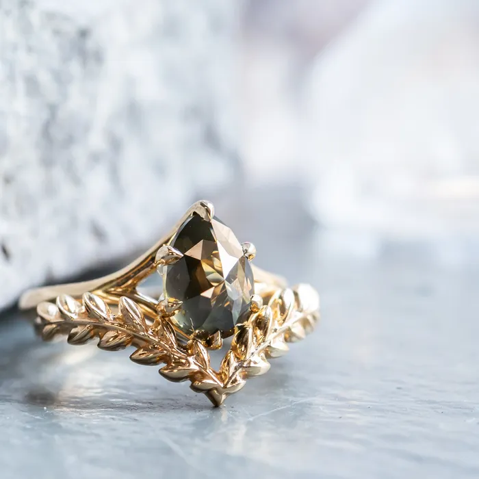 223ct Pear Rosecut Diamond Low Profile Six Prong Split Shank Solitaire in 14k Yellow Gold Anueva Jewelry Earrings