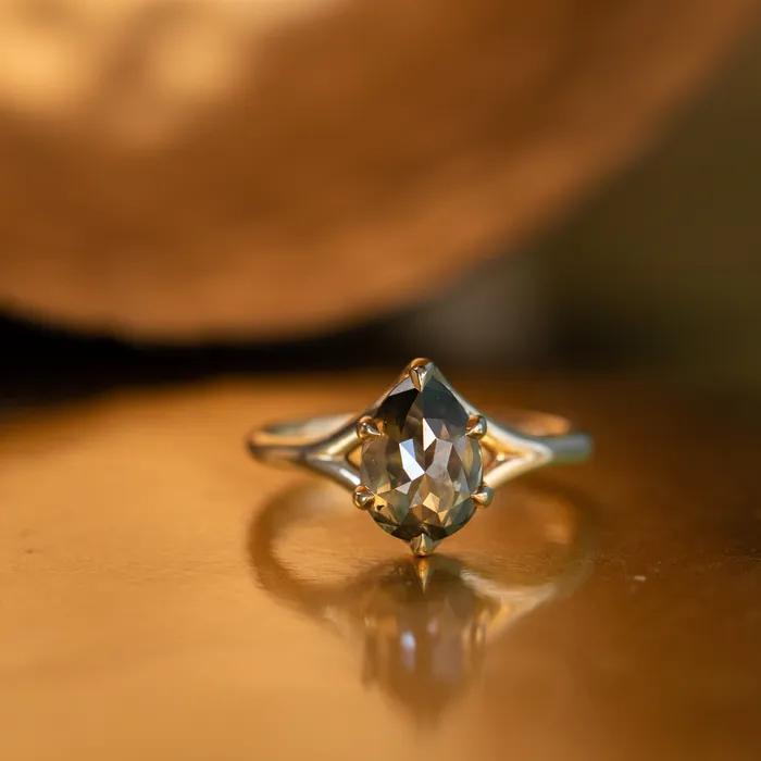 223ct Pear Rosecut Diamond Low Profile Six Prong Split Shank Solitaire in 14k Yellow Gold Anueva Jewelry Earrings