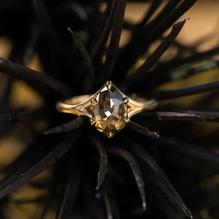 223ct Pear Rosecut Diamond Low Profile Six Prong Split Shank Solitaire in 14k Yellow Gold Anueva Jewelry Earrings