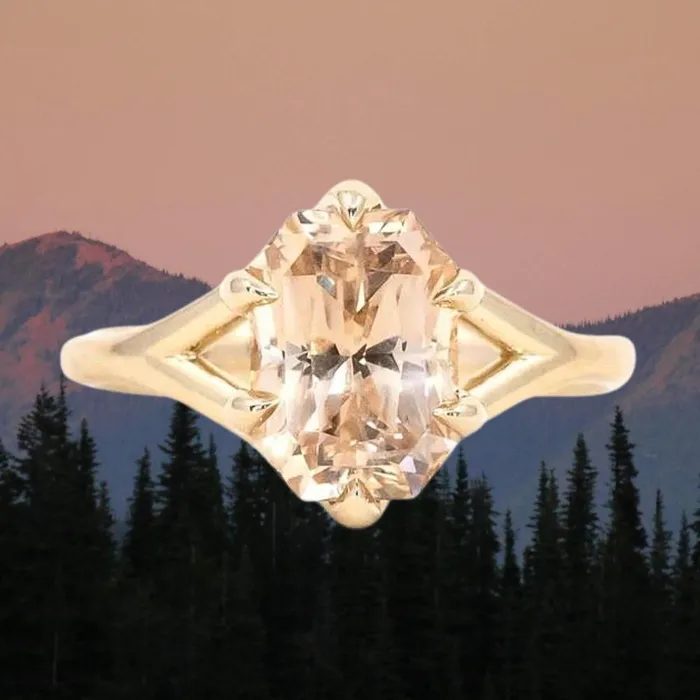 Anueva Jewelry 352ct Radiant Cut Peach Sapphire Six Prong Split Shank Solitaire in 14k Yellow Gold Earrings Anueva Jewelry 352ct Radiant Cut Peach Sapphire Six Prong Split Shank Solitaire in 14k Yellow Gold Earrings