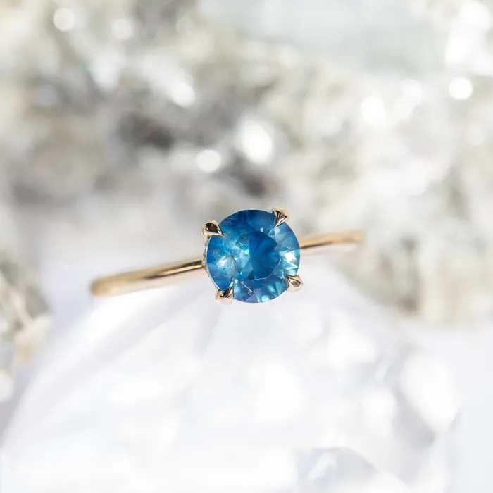 Anueva Jewelry Earrings 126ct Round Nigerian Sapphire Hidden Halo Solitaire in 14k Yellow Gold