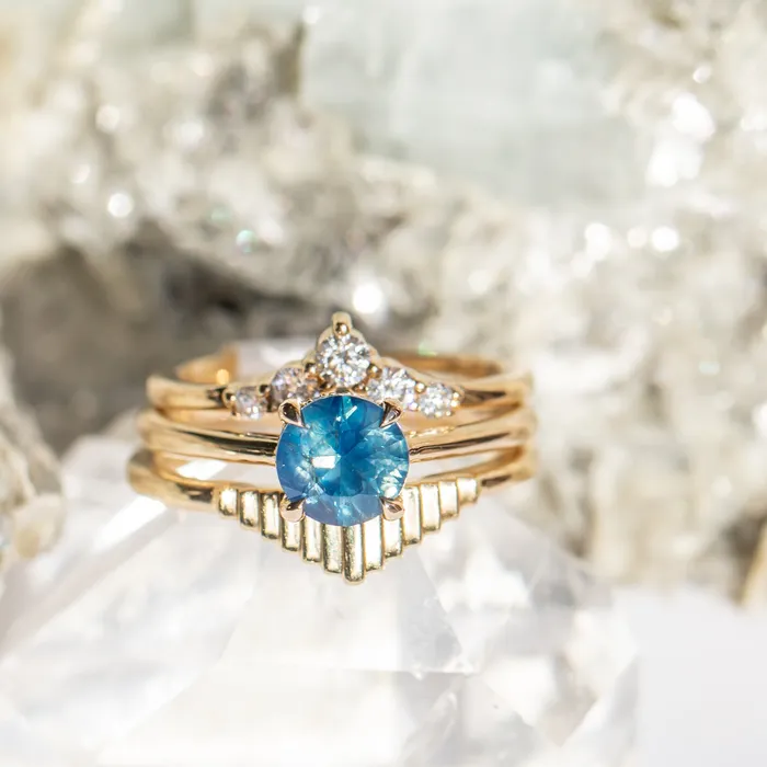 Anueva Jewelry Earrings 126ct Round Nigerian Sapphire Hidden Halo Solitaire in 14k Yellow Gold