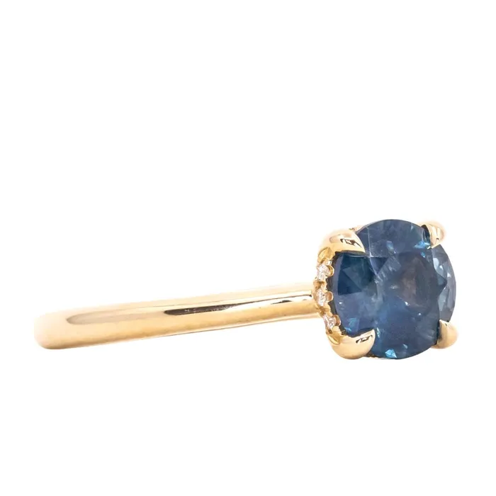 Anueva Jewelry Earrings 126ct Round Nigerian Sapphire Hidden Halo Solitaire in 14k Yellow Gold