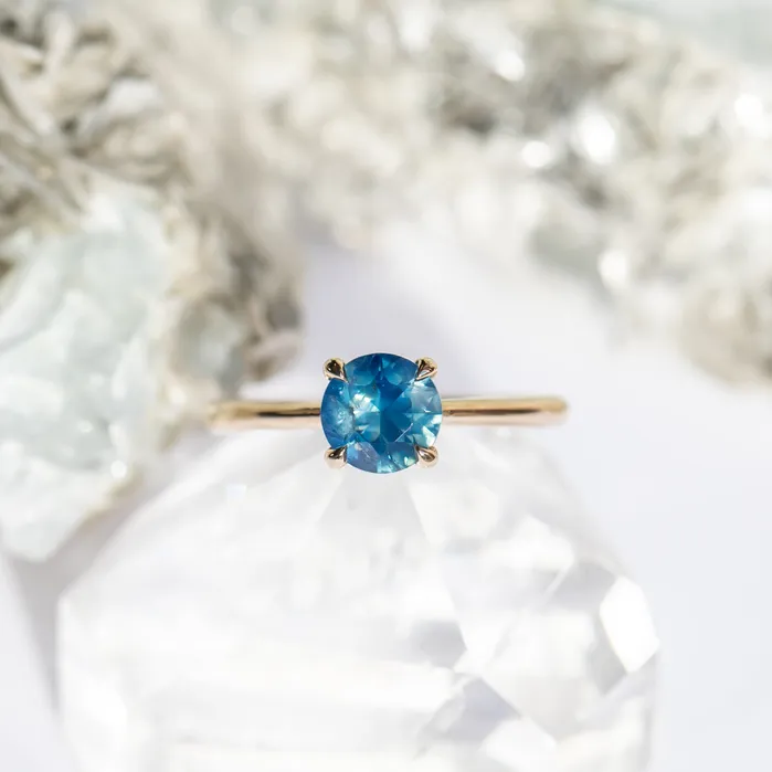Anueva Jewelry Earrings 126ct Round Nigerian Sapphire Hidden Halo Solitaire in 14k Yellow Gold